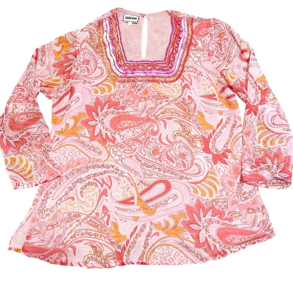 Y2k Plus Size Pink paisley beaded tunic top size 18